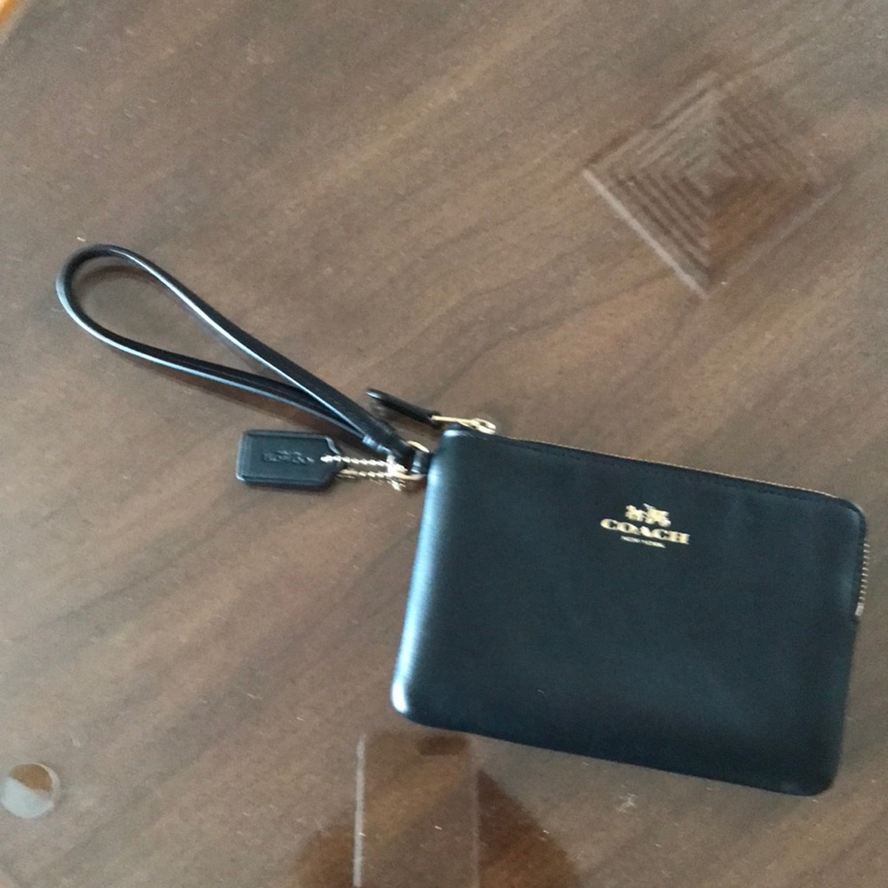 Coach black leather wristlet